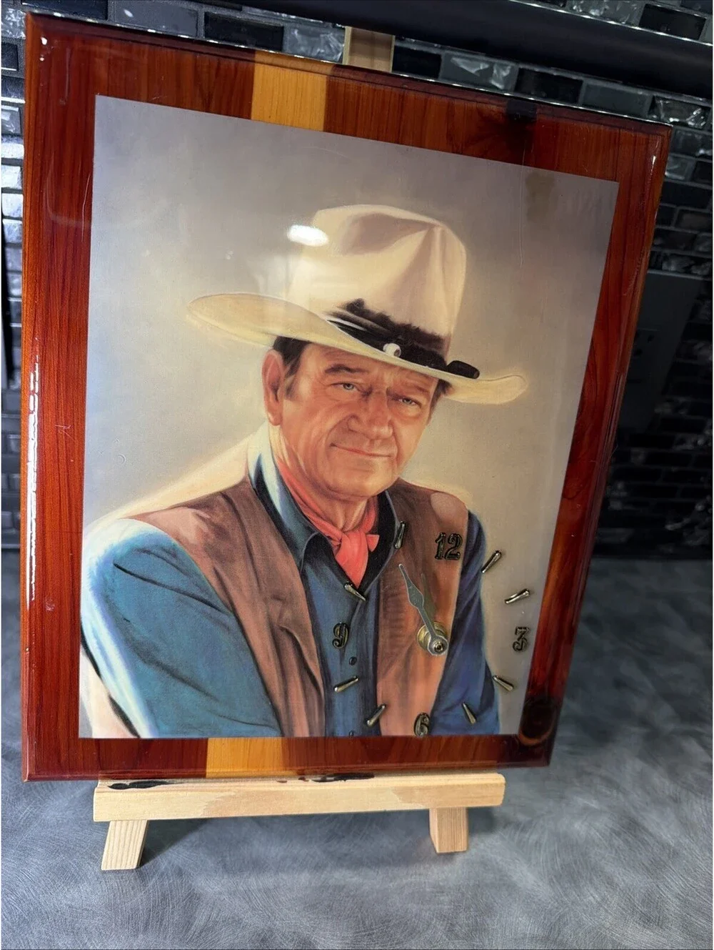Vintage John Wayne Picture Clock Wall Clock Western Cowboy Working 11x14